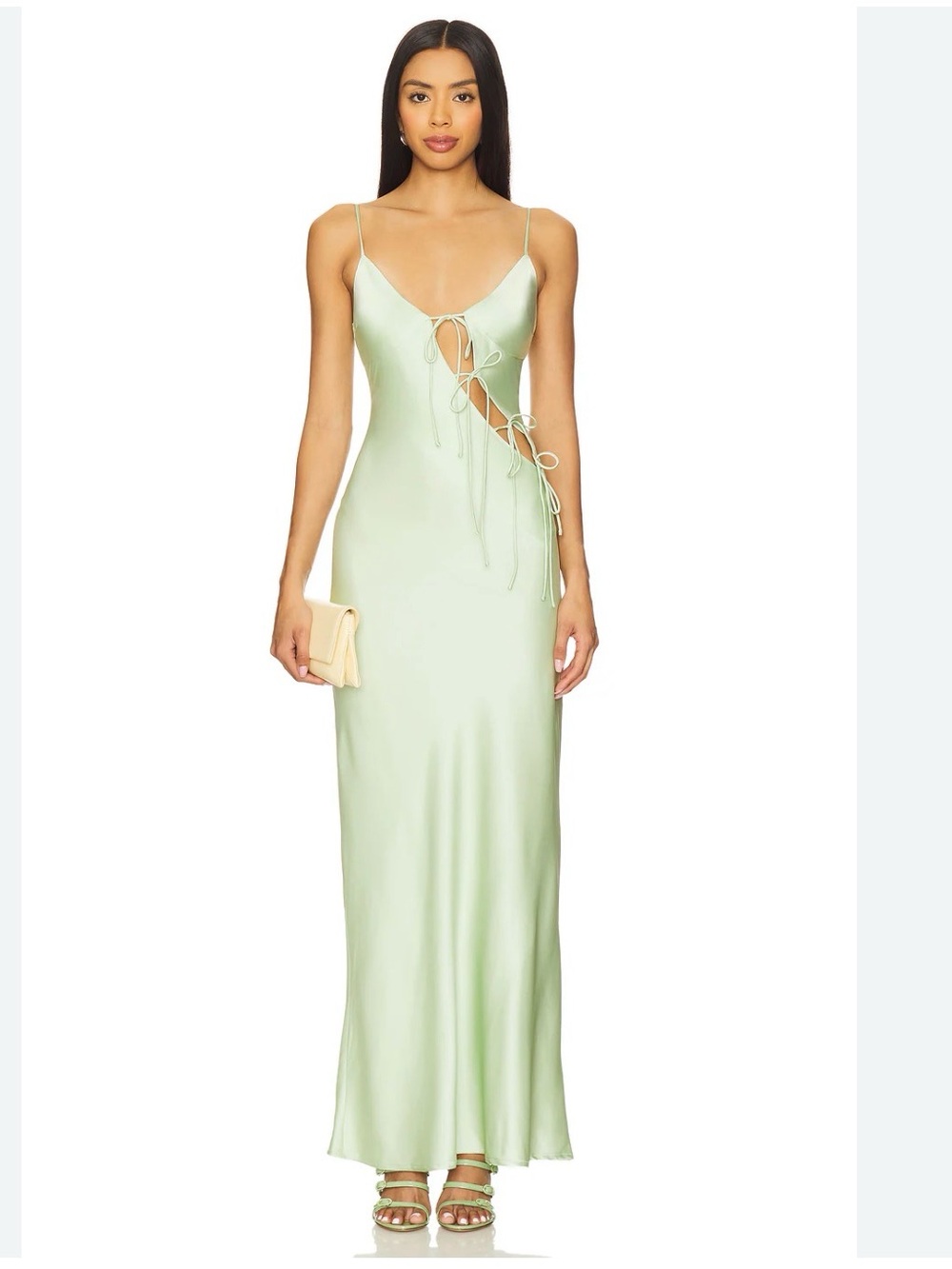 Lioness Mint Green Satin Tie-Detail Maxi Dress